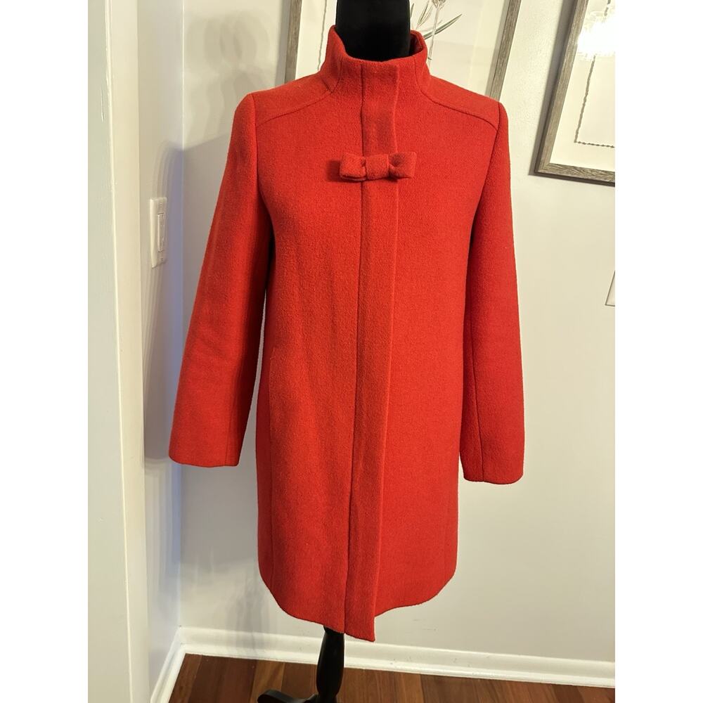 J.Crew Crewcuts Girl Size 14 Red Wool Blend Bow Pea Coat Jacket Full Zip Pockets